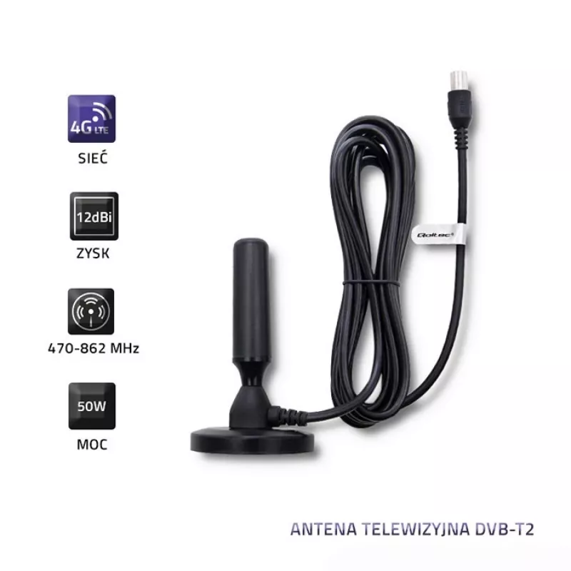 Vnútorná TV anténa QOLTEC 57016 DVB-T2 – kompaktný dizajn pre digitálny terestriálny príjem