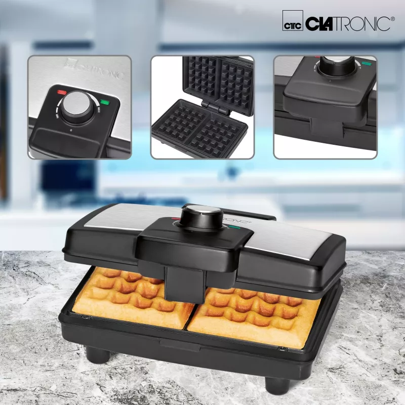 Clatronic WA 3606 vaflovač 2 vafle čierna, nehrdzavejúca oceľ 800 W