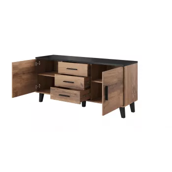 Cama komoda LOTTA 150 2D3S wotan dub + matná čierna