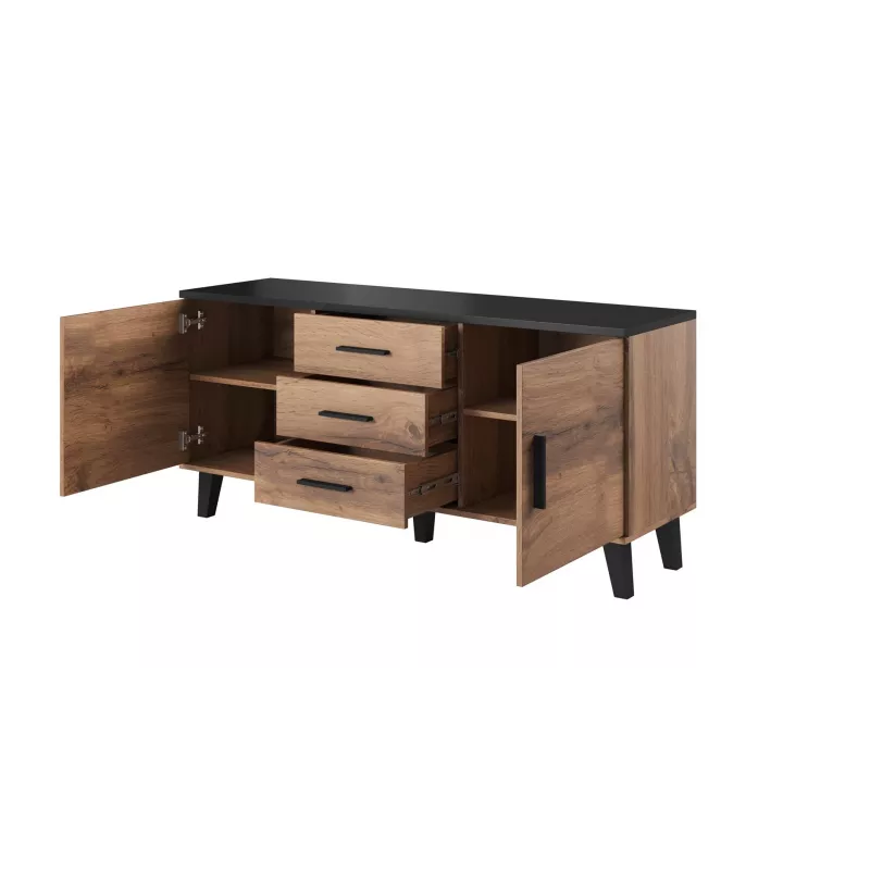 Cama komoda LOTTA 150 2D3S wotan dub + matná čierna