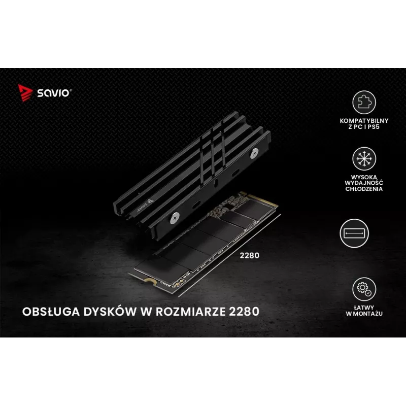 SAVIO AK-60 chladič pre disky M.2 NVMe 2280, čierny