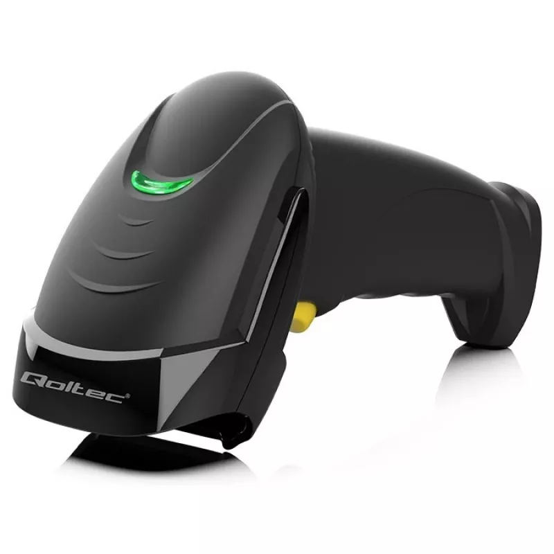 Qoltec 50853 ručná laserová čítačka čiarových kódov 1D/2D, drôtová USB, kábel 1,65 m, 97x65x167 mm, 105 g, čierna