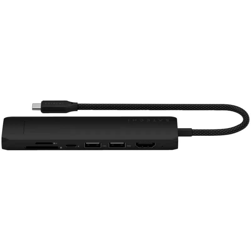 Satechi 7-in-1 USB-C slim multiport adaptér Ethernet (USB-C PD, 2x USB-A, HDMI 4K, Ethernet, čítačka kariet micro/SD) (čierna)