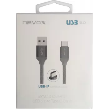 USB 3.2 Gen 1 kábel, konektor USB-A samec > konektor USB-C samec (strieborná, 1 meter, s opletením)