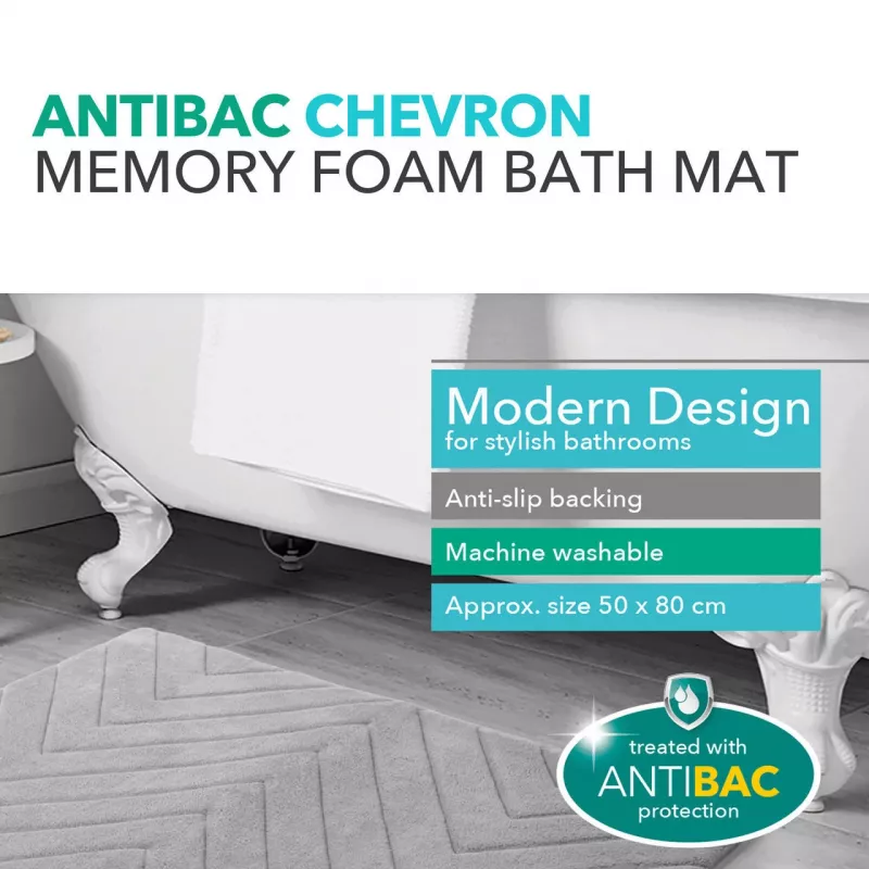 Kúpeľňová predložka Beldray LA032647LGRYUFFEU7 Antibac Chevron pamäťová pena, antibakteriálna, sivá