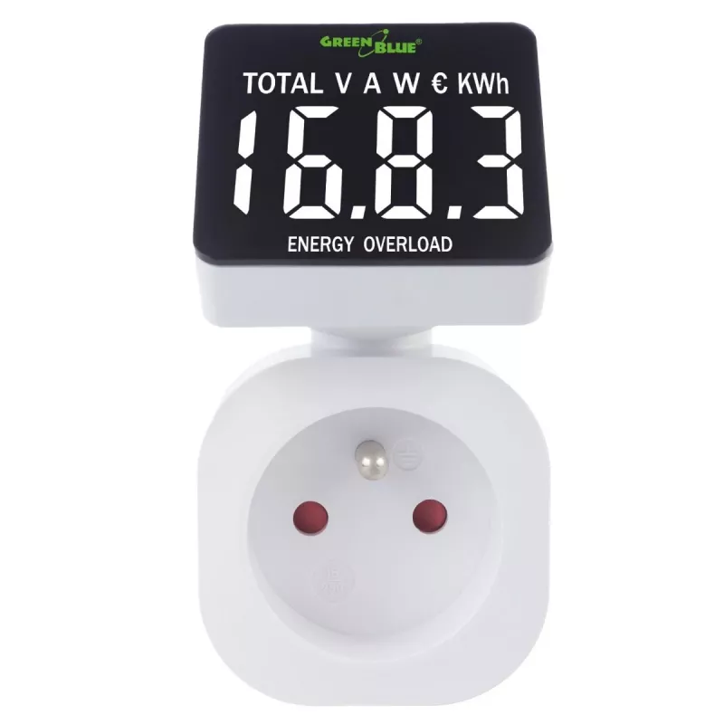 Energetický wattmeter GreenBlue GB620E pre 220-V sieť, max. 16 A, zástrčný merač prúdu/energie