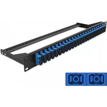 Patch panel DELOCK 43392 1U pre optiku SC, rackmontáž, 482,6 × 43,6 × 150 mm, čierny/modrý