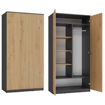 Wardrobe top e shop SD-90 ANT/ART KPL — 2-door bedroom wardrobe, 7 shelves, 900×500×1800 mm