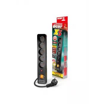 Acar X5/1,5 predlžovacia zásuvka 5 zásuviek s prepäťovou ochranou 1,5 M Acar X5-Black
