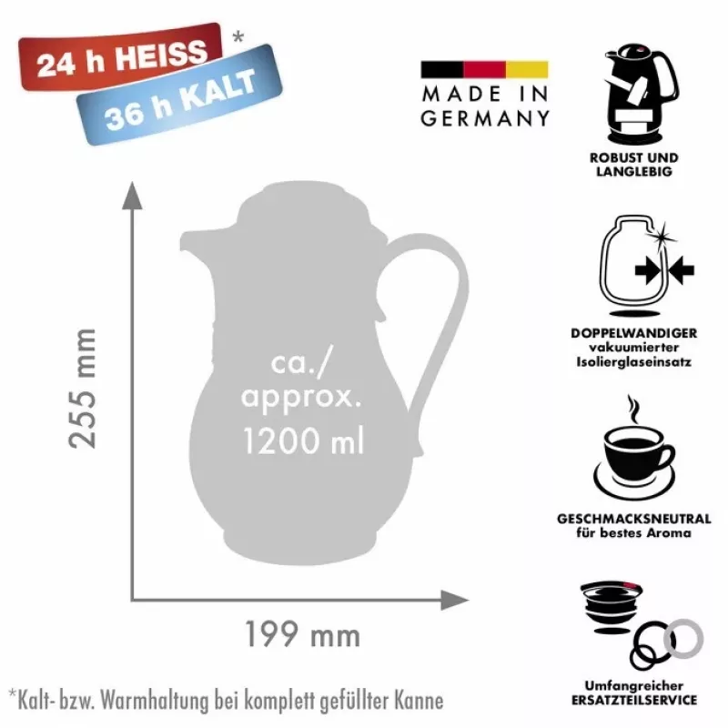 Termoska ROTPUNKT 1,2 l, slonovina — 24 h teplo / 36 h chlad, rukoväť, 199×255 mm