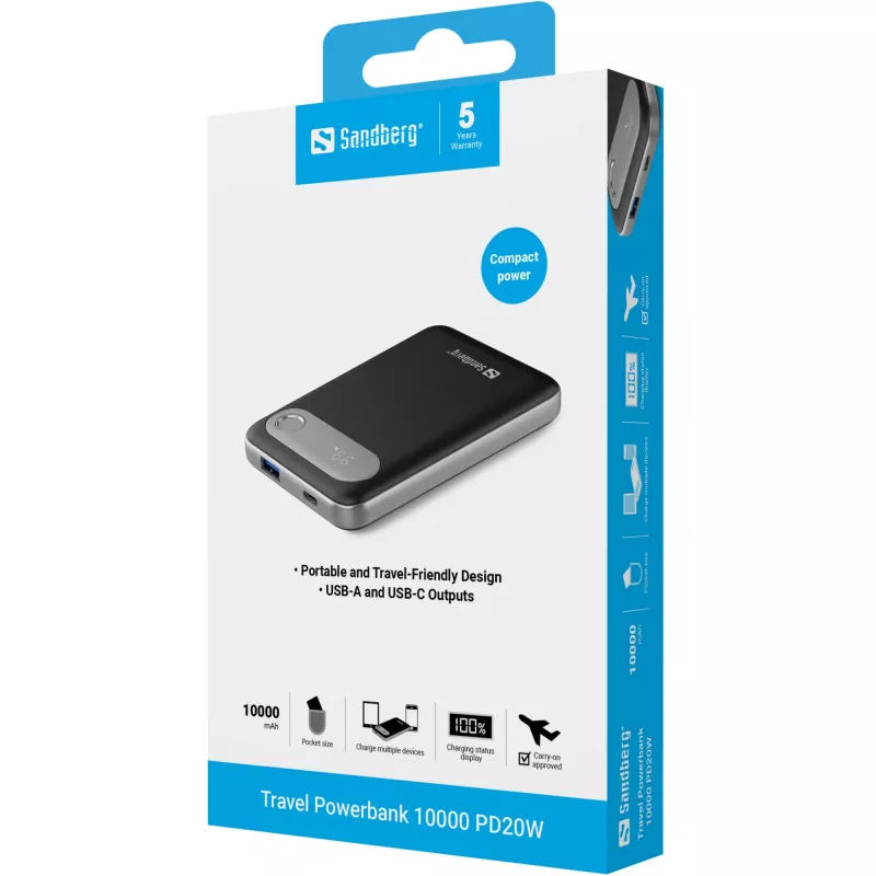 Powerbanka Sandberg Travel Powerbank 10000 PD20W 10000 mAh lithium polymer
