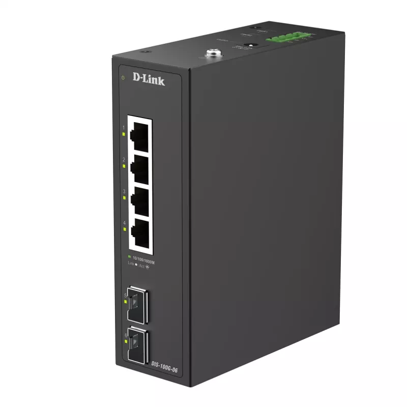 D-Link 6-portový gigabitový priemyselný neupravovateľný switch s 2 x SFP portami