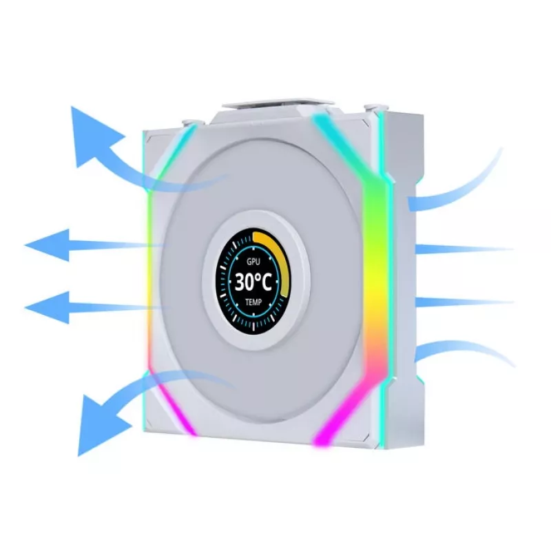Lian Li UNI FAN SL Wireless LCD 120 Reverse Blade ventilátor do skrinky, ARGB, PWM, 120 mm, biely