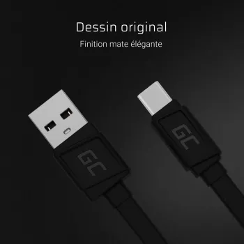 USB-A na USB-C kábel Green Cell KABGC03 – 0,25 m, čierna, 480 Mbit/s