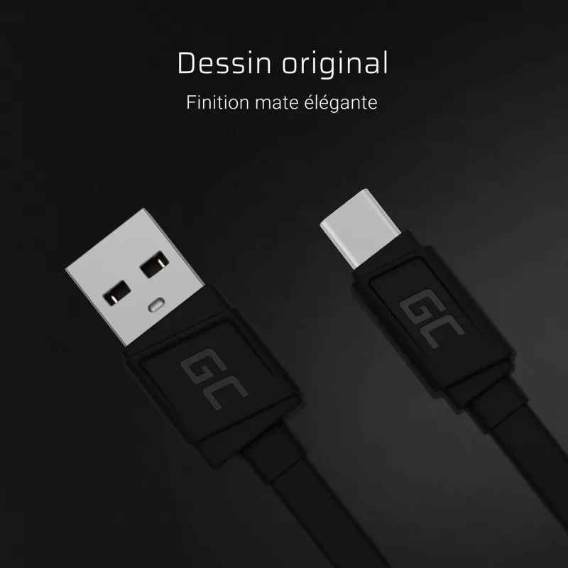 USB-A na USB-C kábel Green Cell KABGC03 – 0,25 m, čierny, 480 Mbit/s