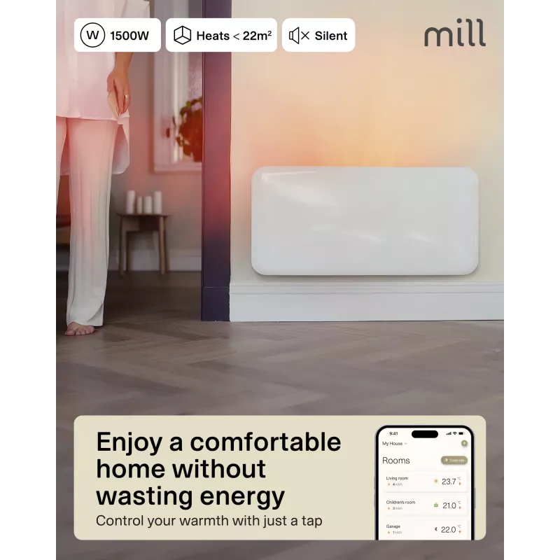 Mill WiFi panelový ohrievač | PA1500WIFI4A | panelový ohrievač | 1500 W | vhodný pre miestnosti do 22 m² | biela | IPX4