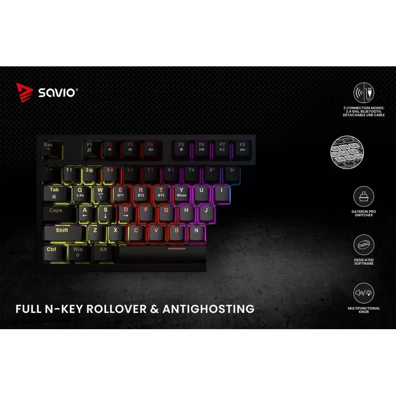 Savio Phenix SAVGK-RED herná klávesnica USB RF Wireless Bluetooth QWERTY