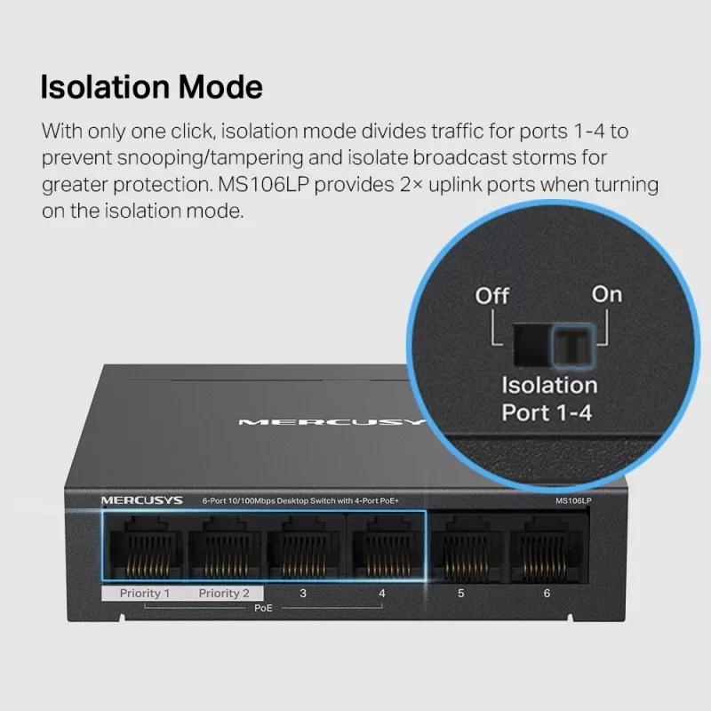 Mercusys 6-portový 10/100Mbps desktop switch s 4-port PoE+
