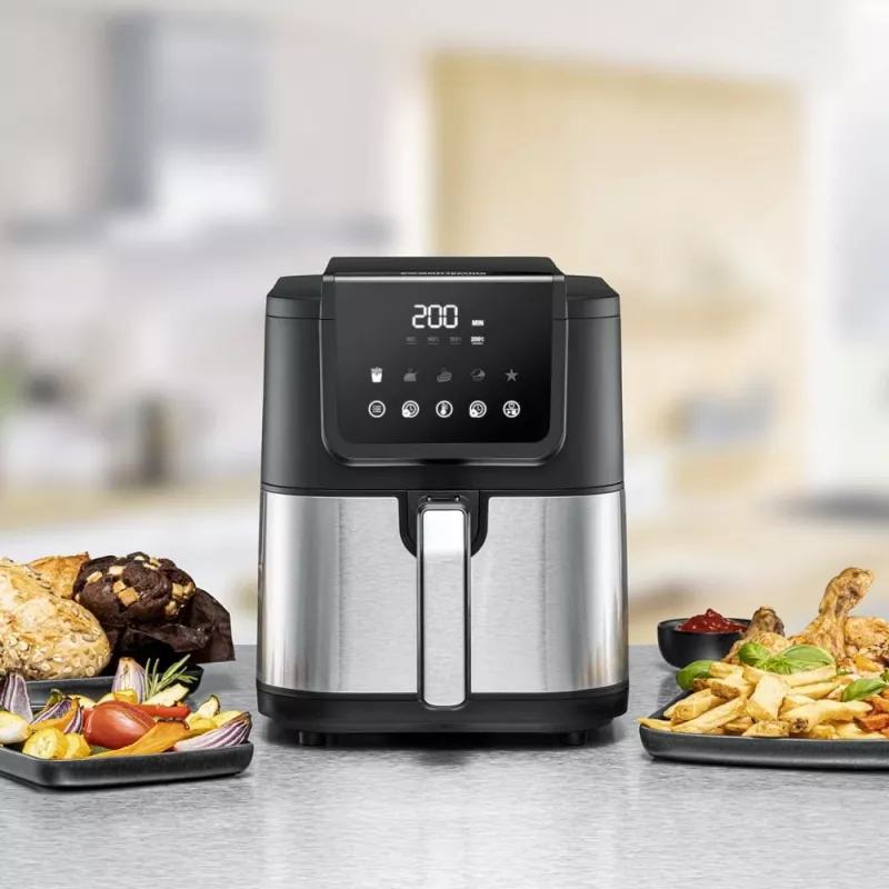 Fritéza na horúci vzduch Rommelsbacher FRH 1500 — 5 L, 1500 W, nerez/čierna