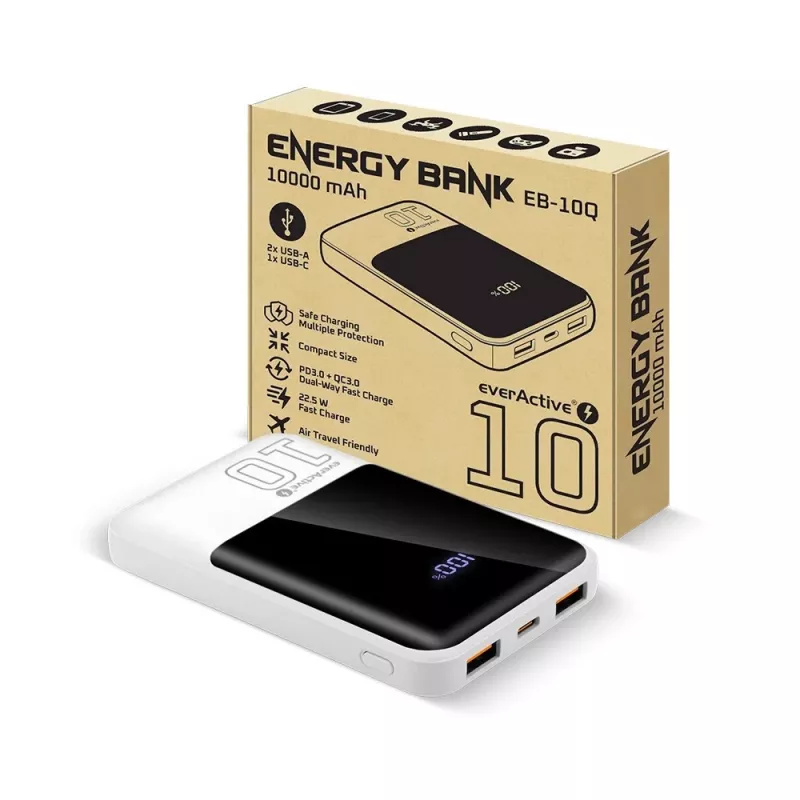 Powerbanka everActive EB-10Q 10 000 mAh, 2× USB výstup, 22,5W QC4.0