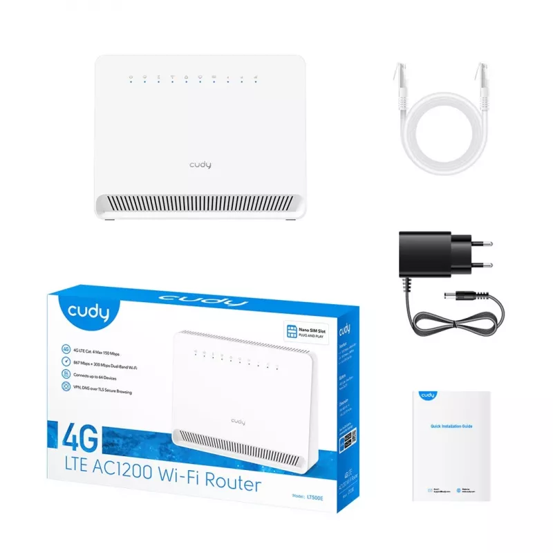 Cudy LT500E bezdrôtový router Fast Ethernet Dualband (2,4 GHz / 5 GHz) 4G biely