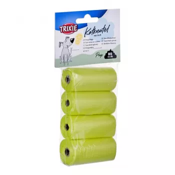 Vrecká na exkrementy Trixie Lemon Scented M — 20 kusov na rolku, 4 rolky (80 vreciek), žltý plast