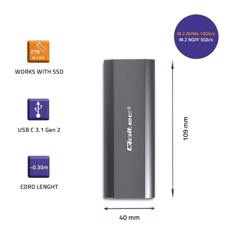 Puzdro | rám NV2271 pre M.2 SSD | SATA | NVMe | USB-C | 2TB