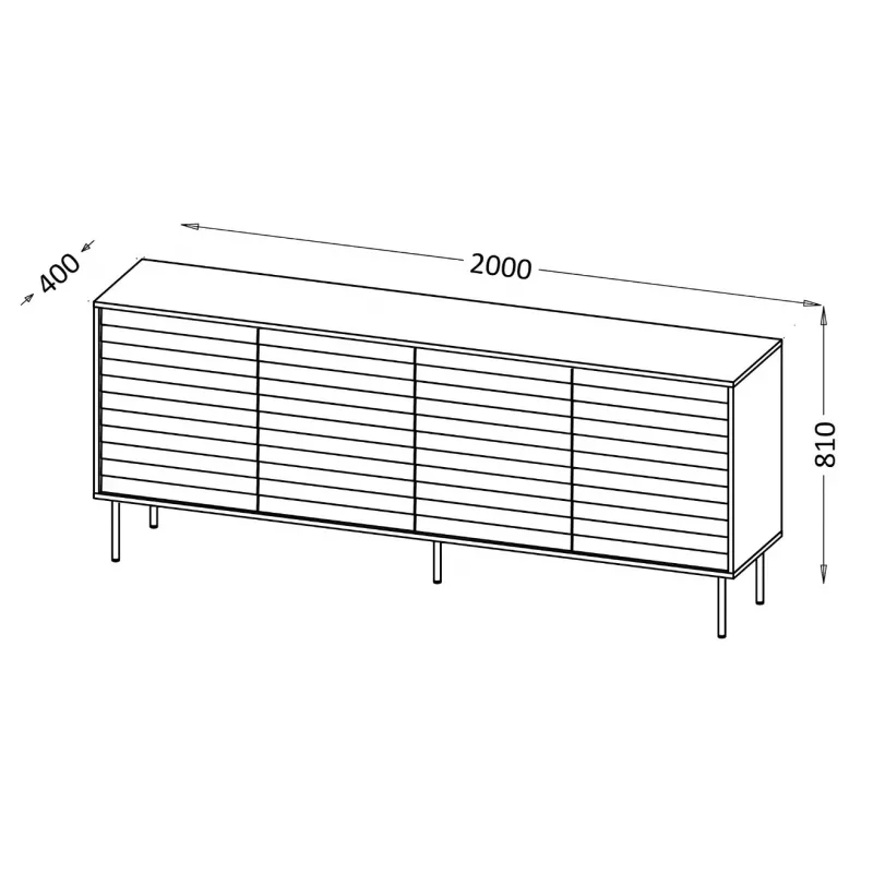 Komoda cama meble Cama 4D CORTINA — 2000×400×810 mm, čierna, drevotrieska