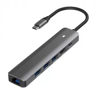 Adaptér USB Type-C - HDMI, LAN, 3x USB 3.0 Type-A, USB Type-C PD100W