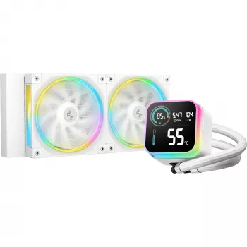 Kvapalinový chladič CPU DeepCool LQ240 White s 240-mm hliníkovým radiátorom, 2x120-mm RGB ventilátormi, 41-cm hadicami