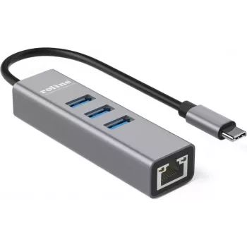 ROLINE USB Type-C - Gigabit Ethernet adaptér + hub 3x - digitálny/dátový (12.02.1127)