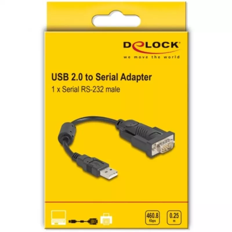 DeLOCK adaptér USB 2.0 Type-A na sériový RS-232 D-Sub 9-pinový konektor samec 0,25 m