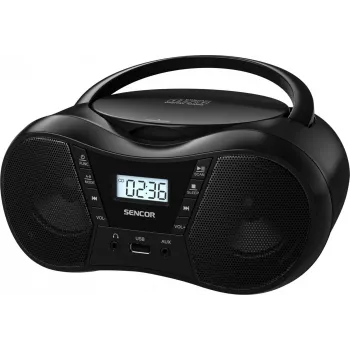 Boombox SENCOR SPT2300BK — CD prehrávač, MP3, USB, Bluetooth 5.1, FM, AUX, 4 W, na batérie/zo siete