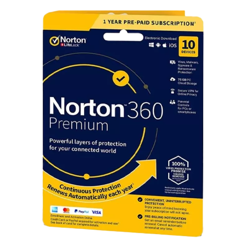 Norton 360 Premium | 10 zariadení | 1 rok | 75 GB cloudového úložiska | EU | NON SUB |