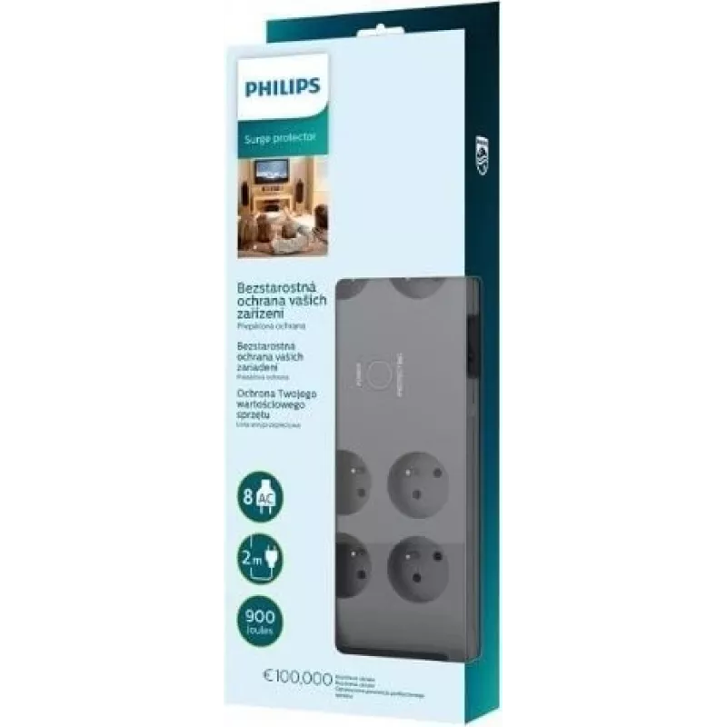 Prepäťová ochrana Philips SPN3180A/60 – 8 zásuviek, 2,0 m kábel