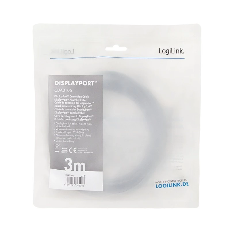 LogiLink CDA0106 DisplayPort kábel čierny sivý 3 M