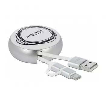 Zvinovací kábel DeLOCK USB 2.0 2 v 1 Type-A na Micro-B a USB-C™