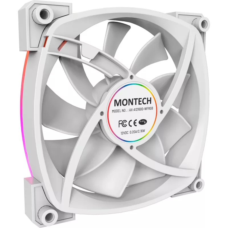 Montech AX120 120mm PWM ARGB skriňový ventilátor, balenie 3 ks, biela