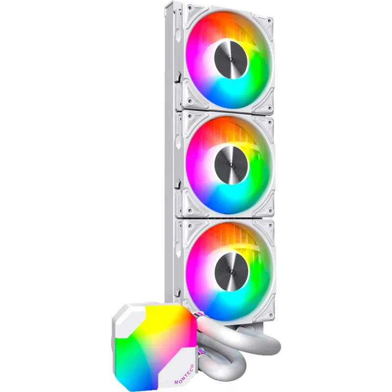 360mm Radiátor Montech HyperFlow ARGB 360 White — 360mm radiátor kvapalinového chladenia pre PC