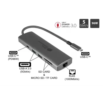 Alcasa HUB-C001A rozbočovač USB Type-C 5000 Mbit/s antracit