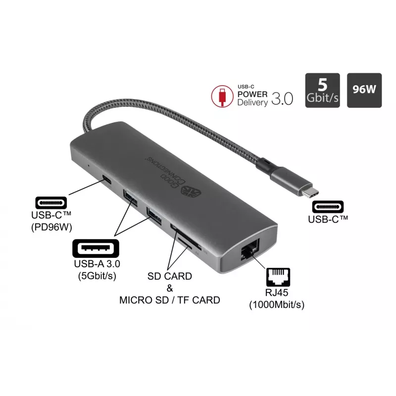 Alcasa HUB-C001A rozbočovač USB Type-C 5000 Mbit/s antracit