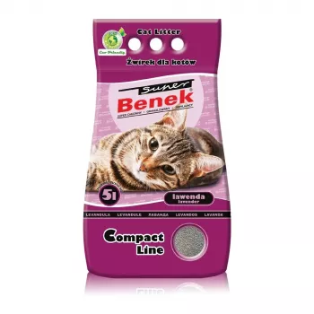 Hrudkujúca podstielka super benek Certech Super Benek Compact Lavendel 5 L — bentonit, rýchlo absorbujúca, nelepí sa