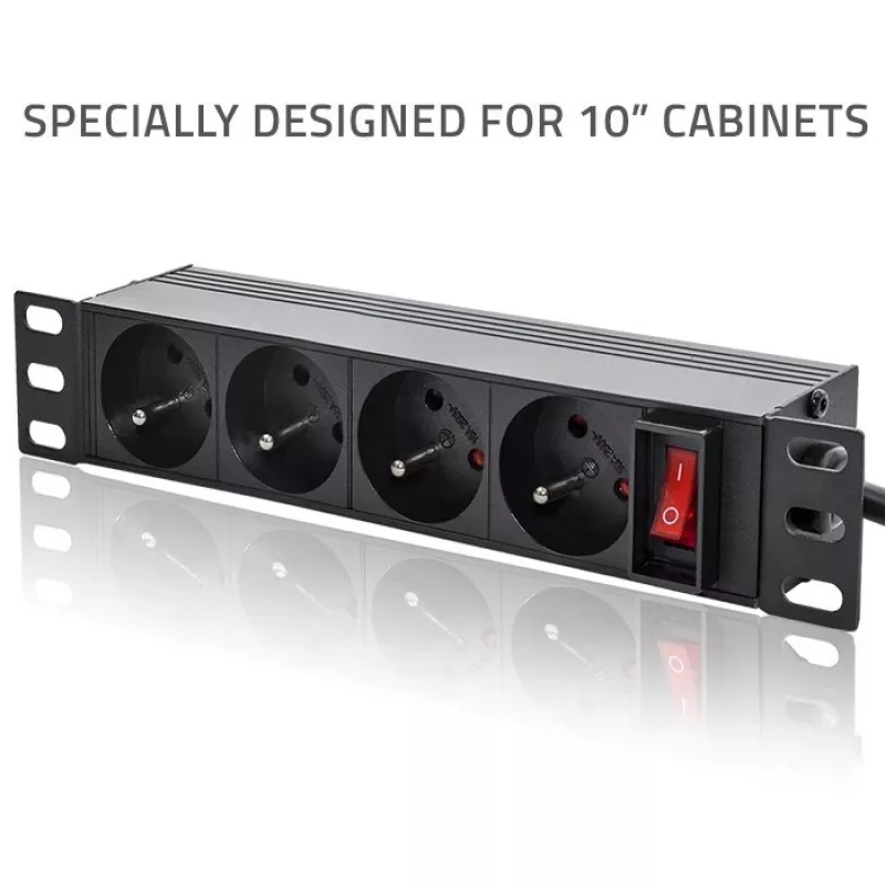 Qoltec hliníková PDU pre 10'' RACK | 1U | 16A | 4xFRENCH | 1,8m