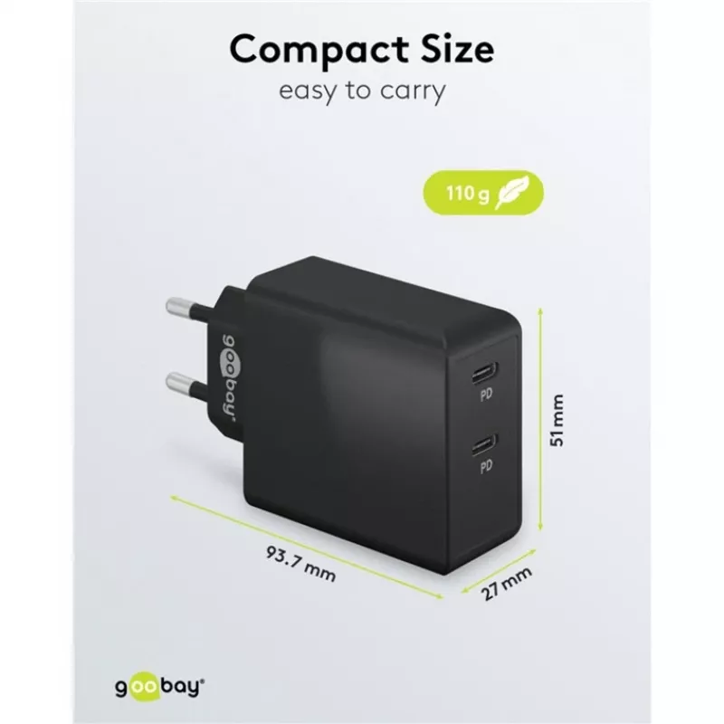Interiérová nabíjačka Goobay 61757 rýchle nabíjanie USB Type-C 2 porty čierna