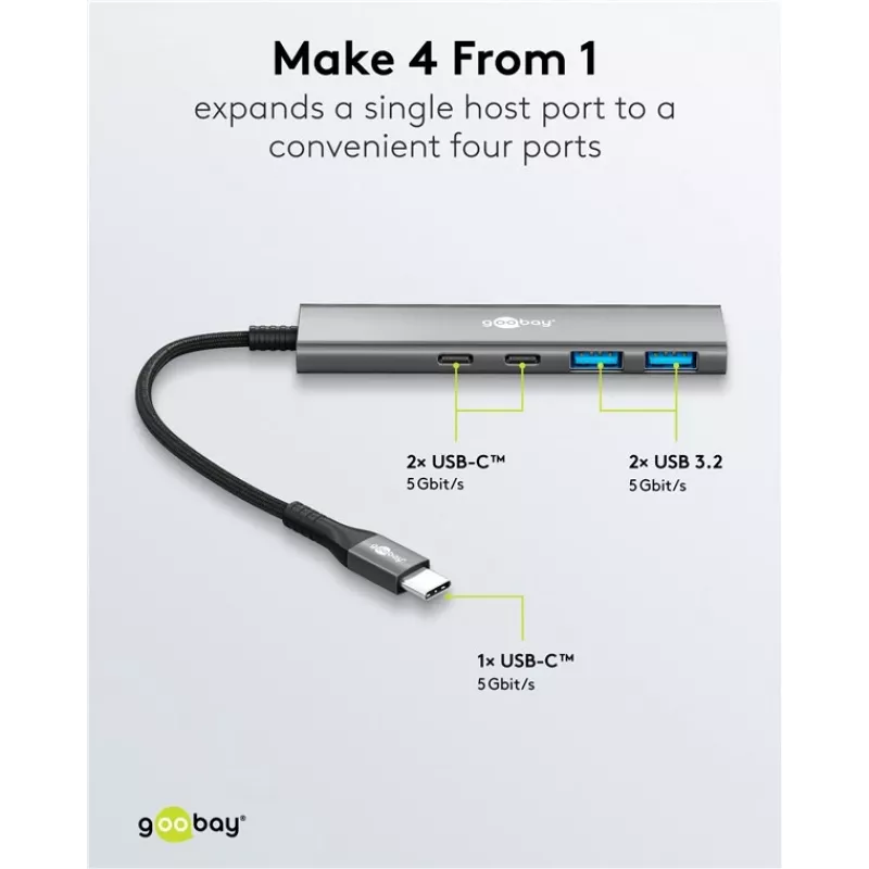 Goobay Slim 4-port USB hub USB-C na/USB-A 5 Gbit/s - Plug USB 3.2 (76563)