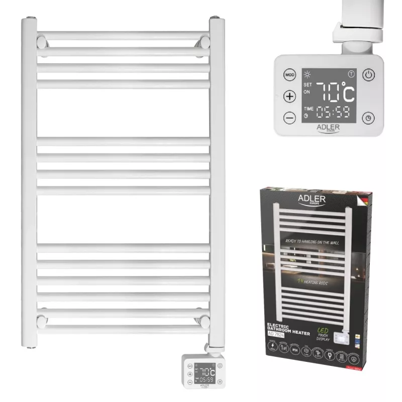 Elektrický kúpeľňový radiátor Adler AD 7824 600 W, biela, IP24, na stenu, 500×900 mm