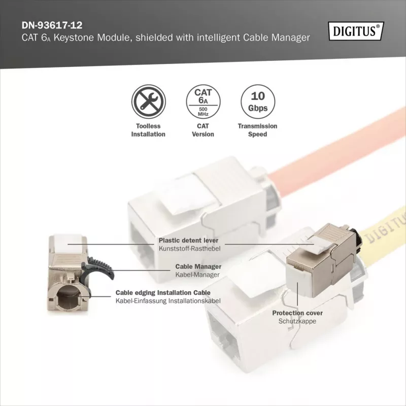 Digitus Tienený modul Keystone Cat.6A s inteligentným organizérom káblov, 12 ks, strieborný
