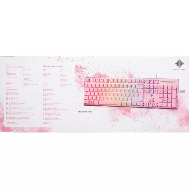 Deltaco GAM-021-RGB-P-DE - plná veľkosť (100%) - USB - membránové spínače - QWERTZ - ružová