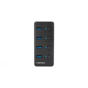 USB hub NATEC MANTIS USB 2.0 Type-B — 4x USB 3.2 Gen 1 Type-A porty, čierny, 0,8 m kábel, napájací zdroj, vypínač