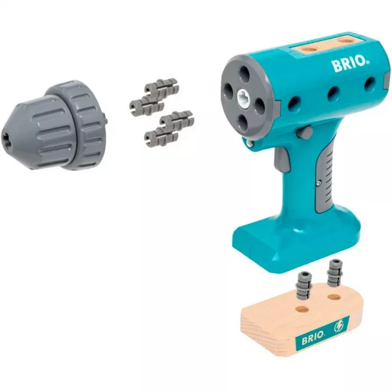 Hračkársky skrutkovač BRIO Builder model 63460000 — realistické prevedenie, nástroj na batérie